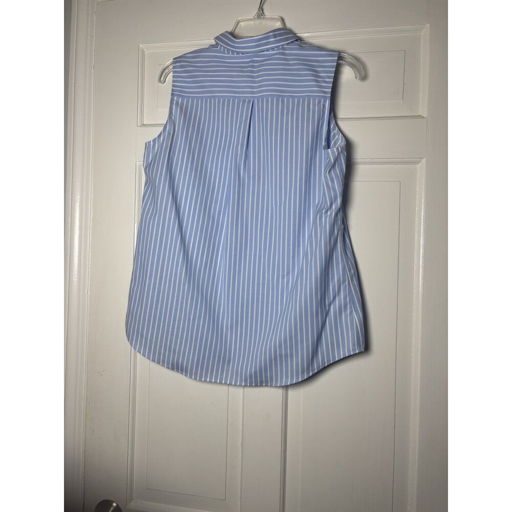 Talbots Shirt Women’s 6 Blue White Striped Slvless Button Collared 100 % Cotton - Picture 4 of 8